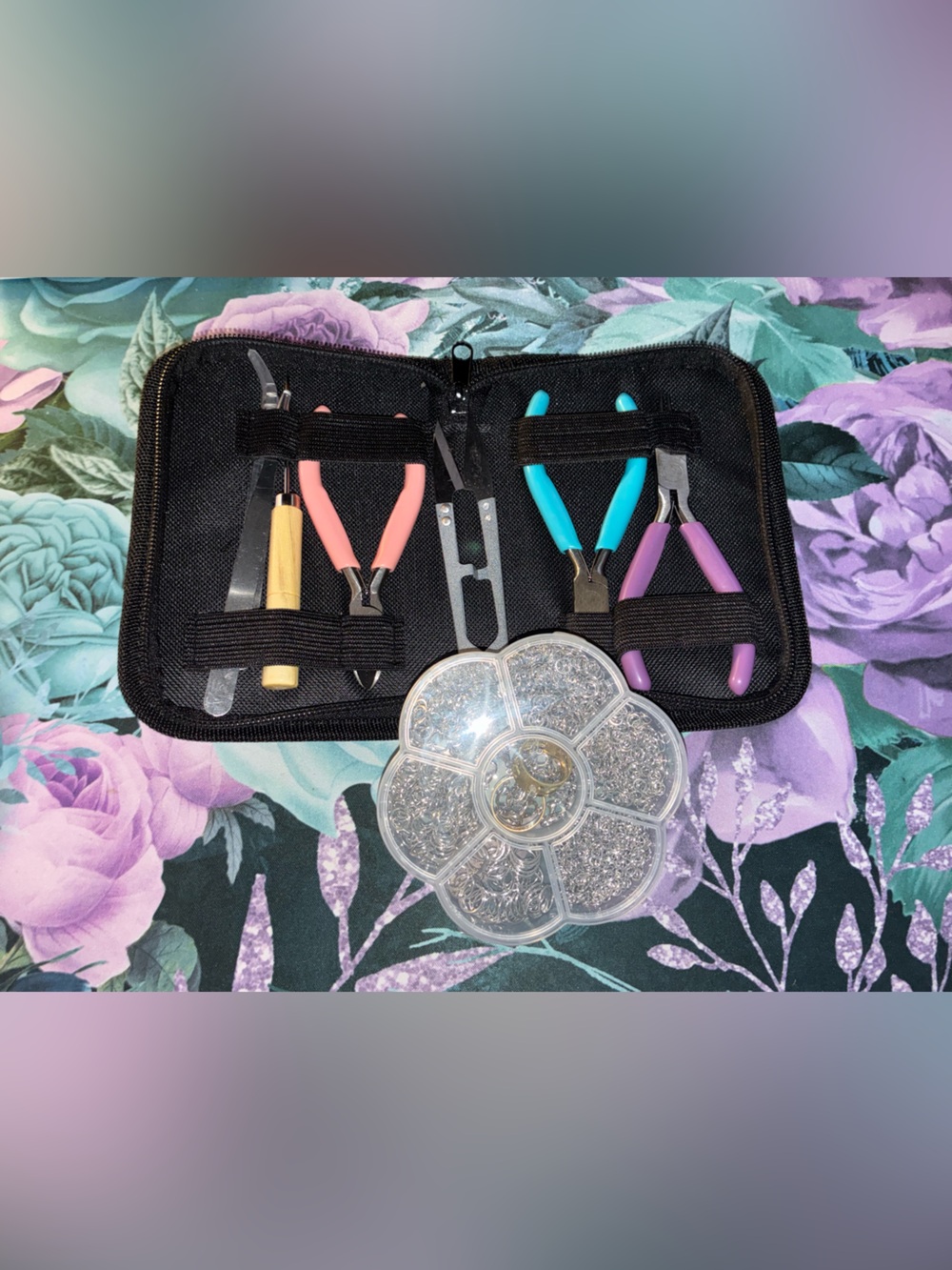 Compact Jewelry Repair Kit & 7-Grid Box Iron Jump Rings & Lobster Clasps Set